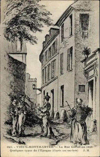 Künstler Ak Paris XVIII. Arrondissement Buttes-Montmartre, La Rue Cortot en 1840