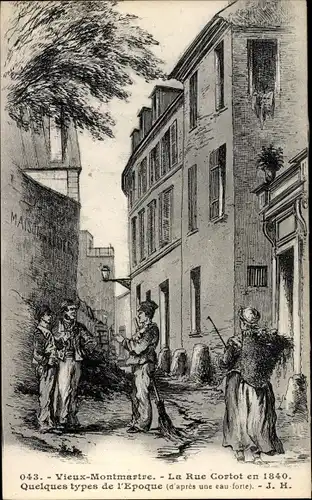 Künstler Ak Paris XVIII. Arrondissement Buttes-Montmartre, La Rue Cortot en 1840