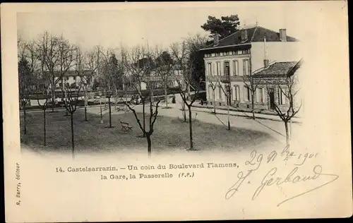 Ak Castelsarrazin Tarn et Garonne, Un coin du Boulevard Flamens, Gare, Passerelle