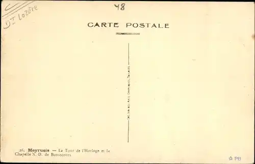 Ak Meyrueis Lozère, La Tour de l'Horloge et la Chapelle ND de Bonsecours