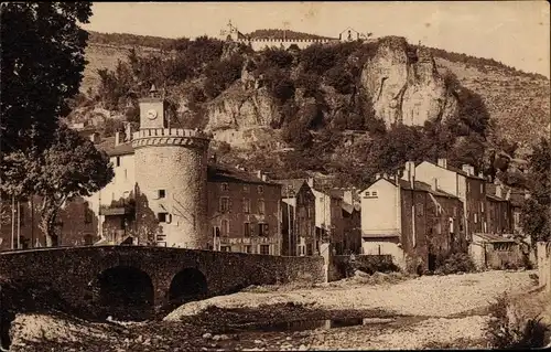 Ak Meyrueis Lozère, La Tour de l'Horloge, Chapelle ND de Bonsecours