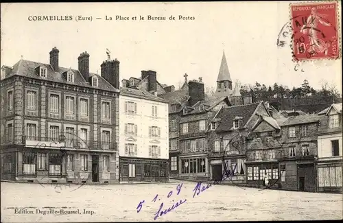 Ak Cormeilles Eure, La Place et le Bureau de Postes