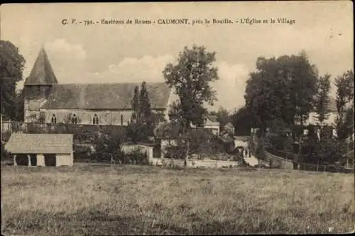 Ak Caumont Rouen environs Seine Maritime, Eglise et le Village