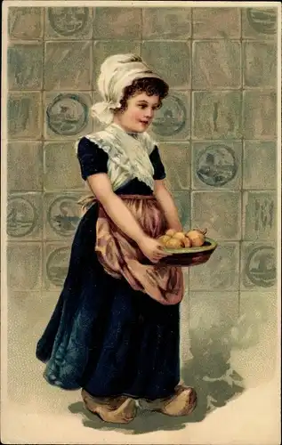 Präge Ak Mädchen in niederländischer Tracht, Birnenkorb