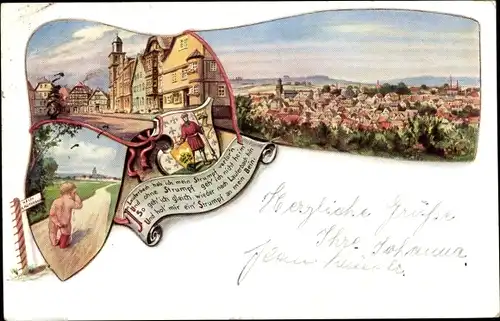 Wappen Litho Lauterbach an der Lauter Vogelsbergkreis, Strumpf verloren, weinendes Kind, Panorama