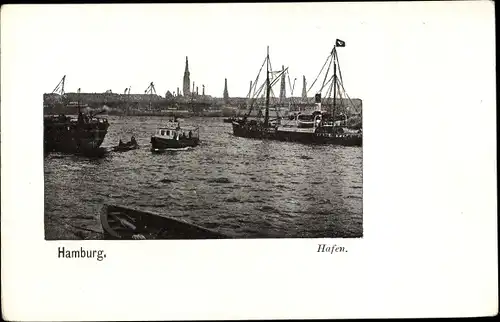 Ak Hamburg, Hafenpartie, Dampfer, Stadtbild