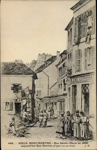 Künstler Ak Paris XVIII. Arrondissement Buttes-Montmartre, Rue Sainte Marie en 1860, Rue Norvins