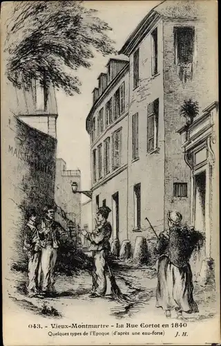 Künstler Ak Paris XVIII. Arrondissement Buttes-Montmartre, La Rue Cortot en 1840