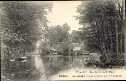 Ak Jarcy Essonne, Le moulin, vue prise de la prairie à gauche