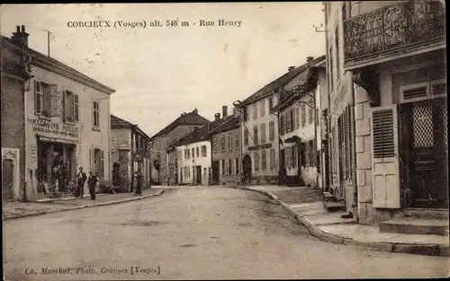 Ak Corcieux Lothringen Vosges, Rue Henry, Magasins Poulin