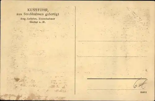 Ak Kunstuhr aus Strohhalmen, August Lehrke, Goslar, Portrait