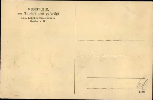 Ak Kunstuhr aus Strohhalmen, August Lehrke, Goslar, Portrait