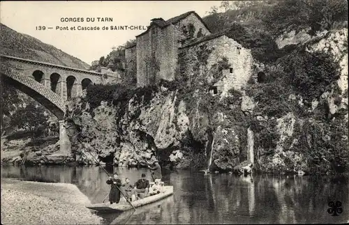 Ak Saint Chely Lozère, Pont et Cascade