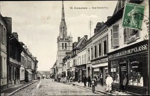 Ak Conches Eure, Rue Sainte Foy, Geschäfte