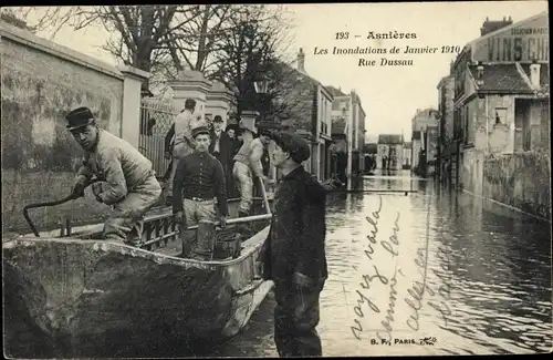 Ak Asnières sur Seine Hauts de Seine, Inondations 1910, Rue Dussau