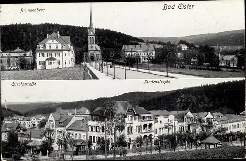 Ak Bad Elster im Vogtland, Brunnenberg, Carolastraße, Lindenstraße