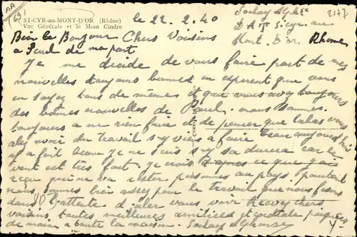 Ak St. Cyr au Mont d'Or Rhône, Vue générale et le Mont Cindre