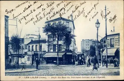 Ak Les Lilas Seine Saint Denis, Rue du Pré Saint Gervais, Rue de l'Egalité