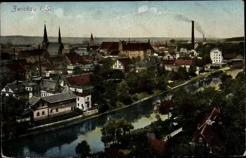 Ak Zwickau in Sachsen, Panorama vom Ort