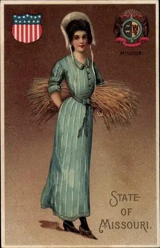Präge Wappen Ak State of Missouri, Frau mit Heuballen