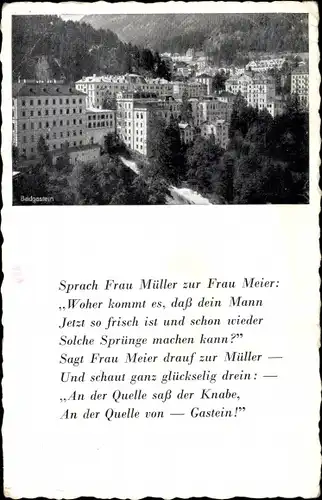 Ak Bad Gastein in Salzburg, Badgassen, Häuser, Gedicht