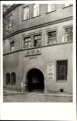 Foto Ak Erfurt in Thüringen, Conturhof, Wappen Relief, verzierte Fenster