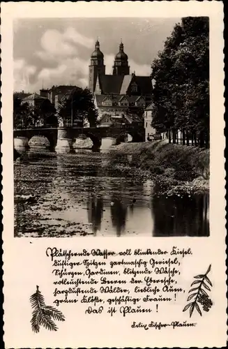 Ak Plauen im Vogtland, Panorama mit Brücke und Kirche