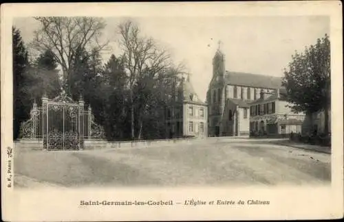 Ak Saint Germain les Corbeil Essonne, L'Eglise et Entree du Chateau