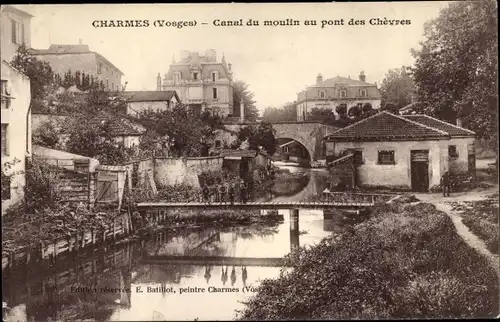 Ak Charmes sur Moselle Lothringen Vosges, Canal du moulin au pont des Chevres