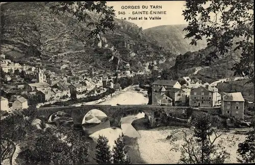 Ak Saint Énimie Lozère, Le Pont et la Vallée