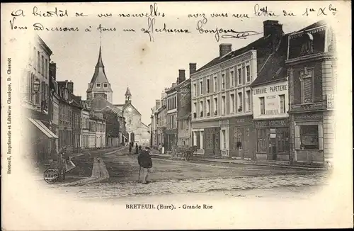 Ak Breteuil Eure, Grande Rue, Papeterie