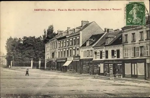 Ak Breteuil Eure, Place du Marché, route de Conches à Verneuil