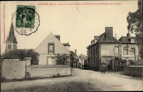 Ak Bourth Eure, Carrefour de la Route de Verneuil et de l'Avenue de la Gare