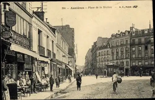 Ak Asnières sur Seine Hauts de Seine, Place de la Station