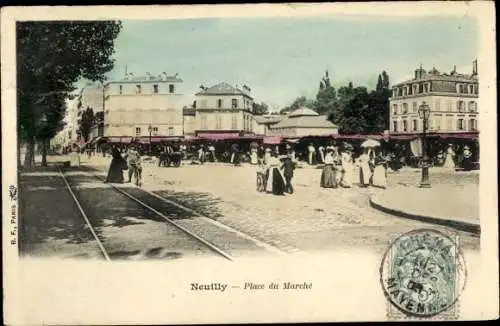 Ak Neuilly sur Seine Hauts de Seine, Place du Marché