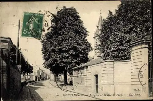 Ak Montlignon Val-d’Oise, L'Église et la Rue de Paris