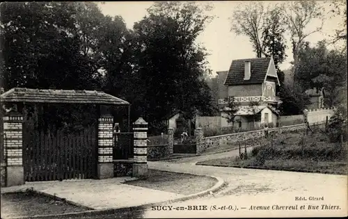 Ak Sucy en Brie Val-de-Marne, Avenue Chevreul et Rue Thiers