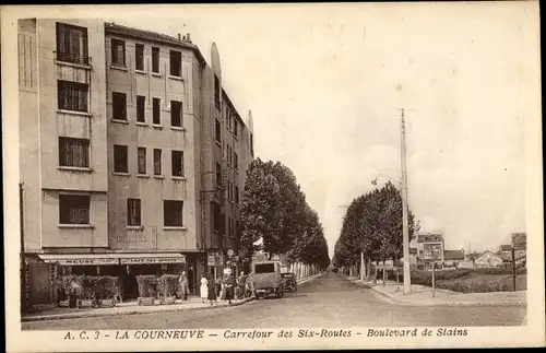 Ak La Courneuve Seine Saint Denis, Carrefour des Six Routes, Boulevard de Stains