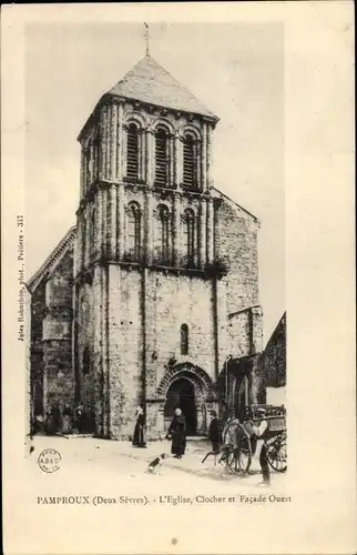 Ak Pamproux Deux Sèvres, Eglise, Clocher, Facade Ouest