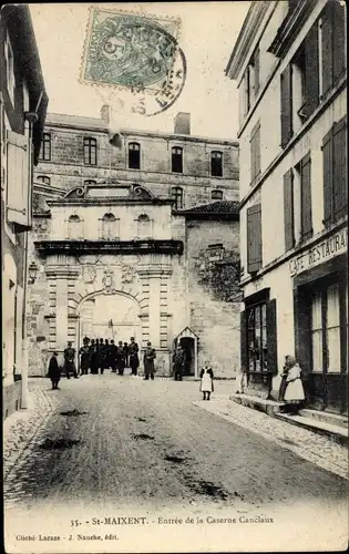 Ak Saint Maixent Deux Sèvres, Entree de la Caserne Canclaux, Restaurant