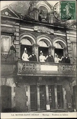 Ak La Mothe Saint Heray Deux Sèvres, Mariage, Roseries au balcon, Maison des Rosieres