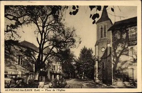 Ak Alvignac les Eaux Lot, Place de l'Église