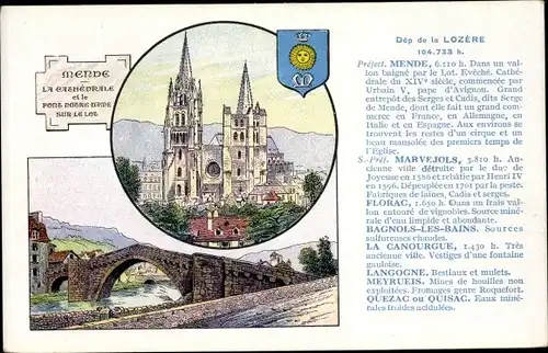 Künstler Ak Mende Lozère, Cathédrale et le Pont Notre Dame