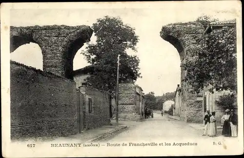 Ak Beaunant Rhône, Route de Francheville et les Acqueducs