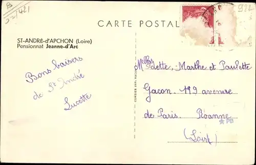 Ak St. André d'Apchon Loire, Pensionnat Jeanne d'Arc