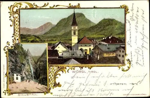 Passepartout Ak Wörgl in Tirol, Staubfall, Kirchturm