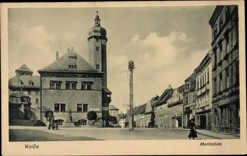 Ak Weida im Kreis Greiz Thüringen, Marktplatz, Rathaus