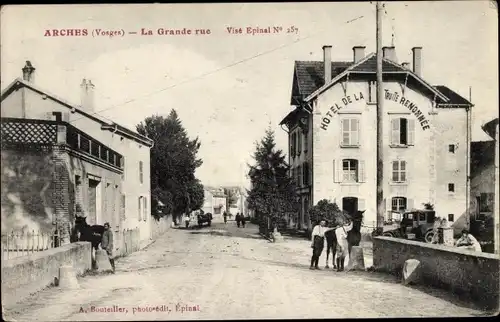 Ak Arches Lothringen Vosges, La Grande rue, Hotel de la Truite Renommee