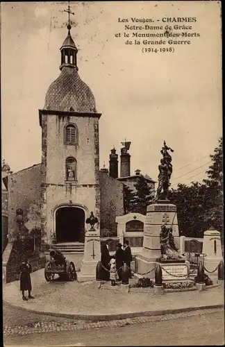 Ak Charmes Lothringen Vosges, Notre Dame de Grace et Monument des Morts