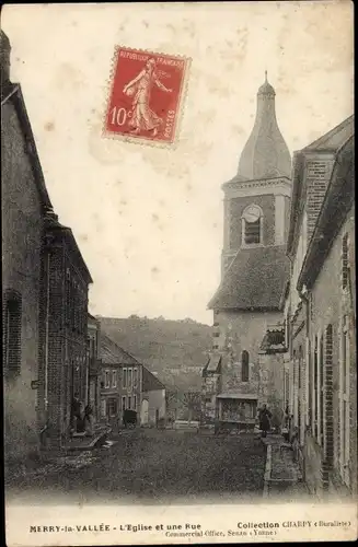 Ak Merry la Vallée Yonne, L'Église et une Rue